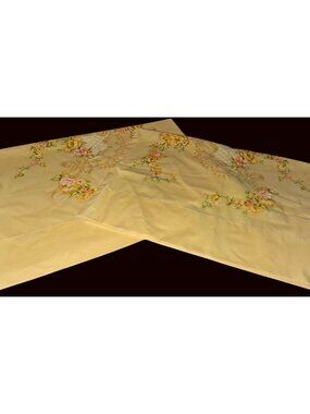 Vintage Yellow Pillowcases Floral Design Percale Cotton Blend Set Of 2